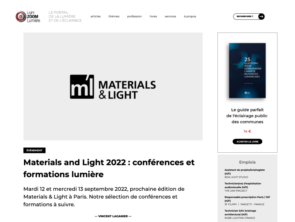 Lightzoom Materials and Light 2022 : conférences et formations lumière
