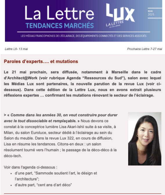 La lettre LUX Paroles d’experts…. et mutations