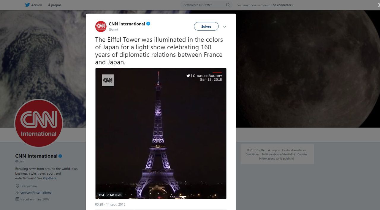 CNN international The Eiffel Tower was illuminated in the colors of Japan