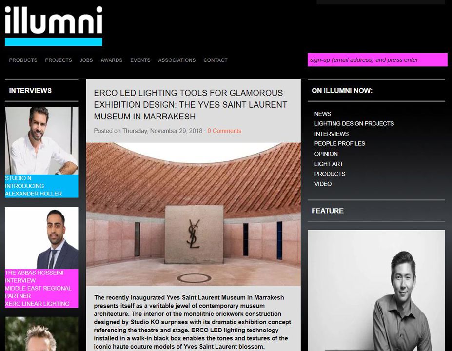 Illumni ERCO LED LIGHTING TOOLS FOR GLAMOROUS EXHIBITION DESIGN: THE YVES SAINT LAURENT MUSEUM IN MARRAKESH