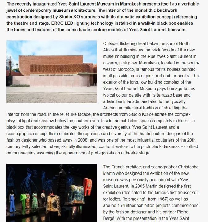 Trending Yves Saint Laurent Museum in Marrakesh with ERCO Lighting Tools