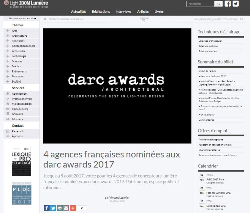 Lightzoom Lumières 4 agences françaises nominées aux darc awards 2017