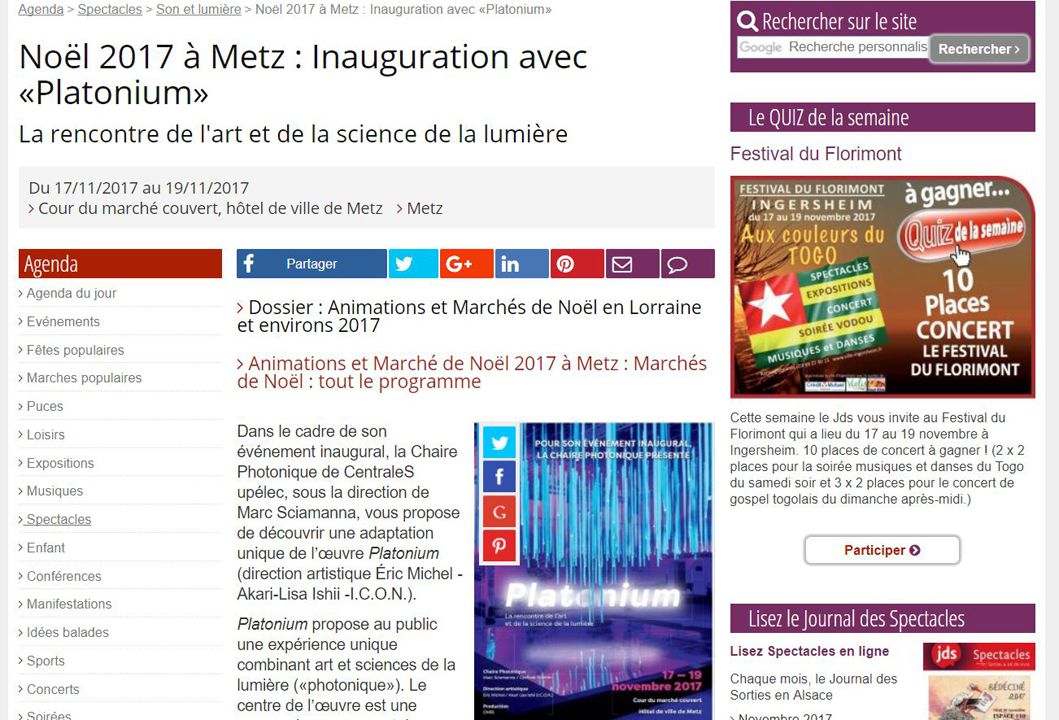 Jds Noël 2017 à Metz : Inauguration avec «Platonium»