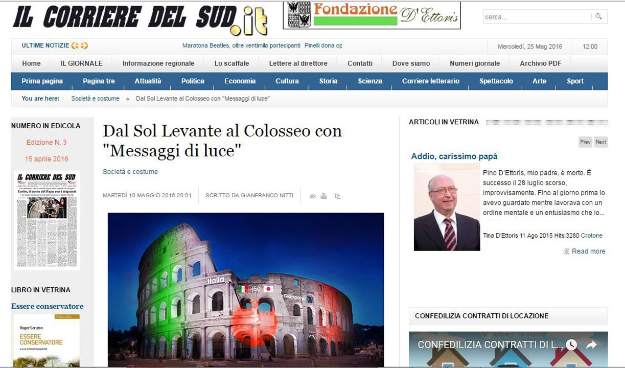 Corriere TV Amicizia Italia-Giappone, colori al Colosseo