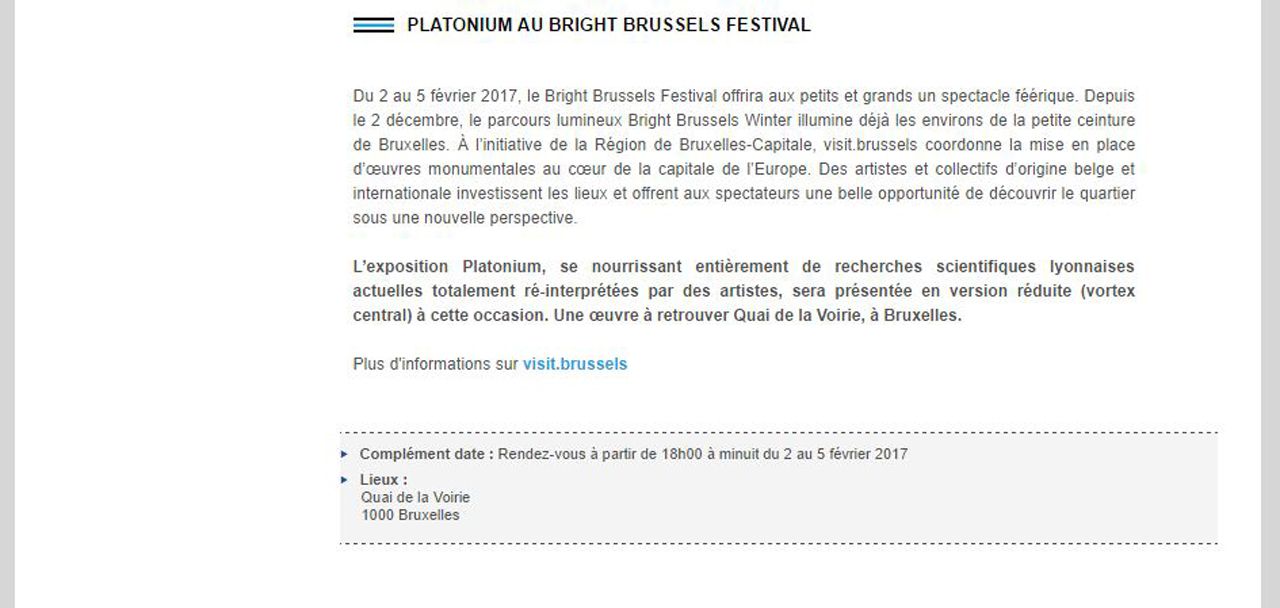 Bright Brussels Festival CNRS (FR) - Platonium