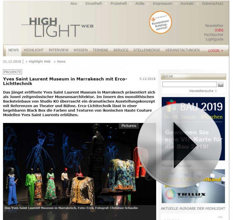High Light web Yves Saint Laurent Museum in Marrakesch mit Erco-Lichttechnik