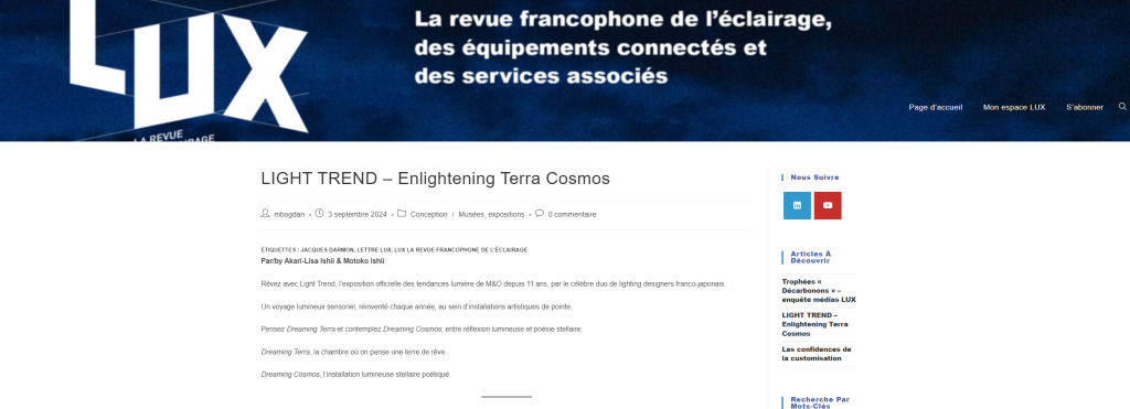 LUX la revue de l'éclairage LIGHT TREND – Enlightening Terra Cosmos