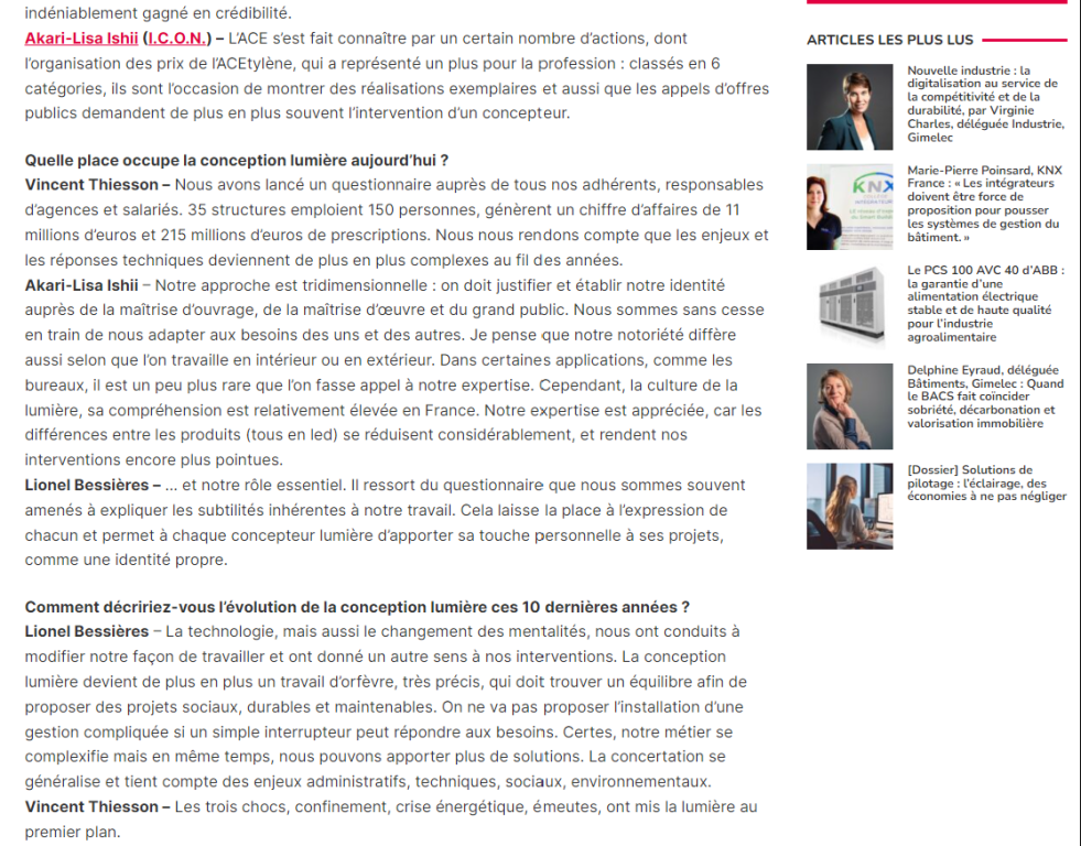 Filière 3e ACE : Profession conceptrice/concepteur lumière