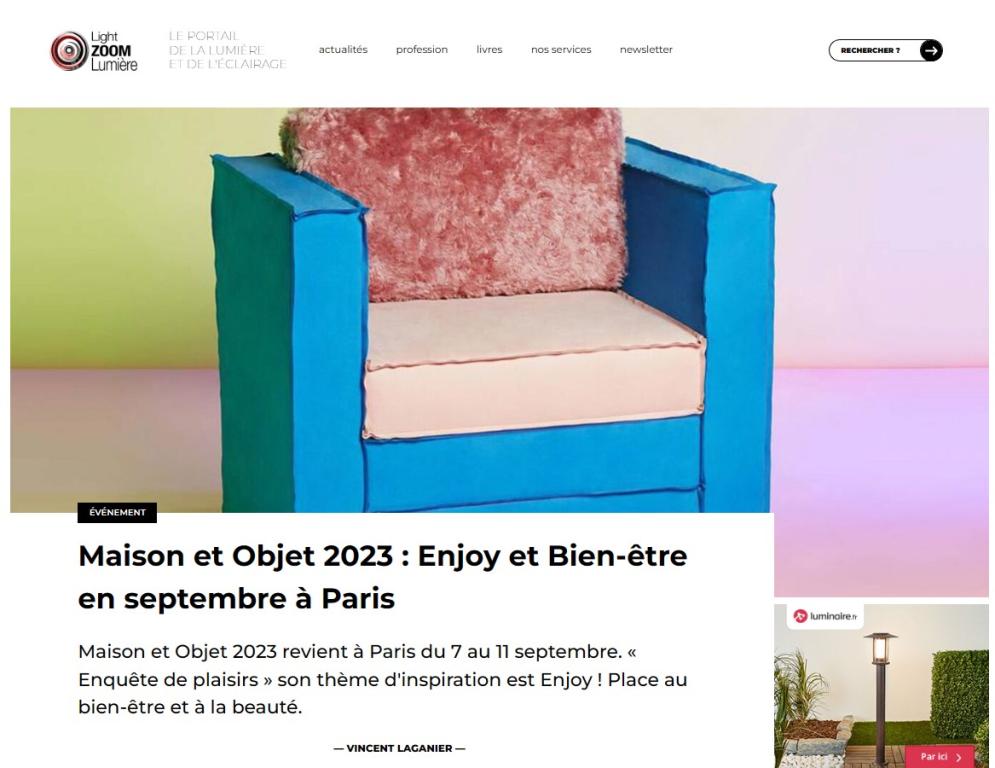 Lightzoom Maison et Objet 2023 : Enjoy et Bien-être en septembre à Paris