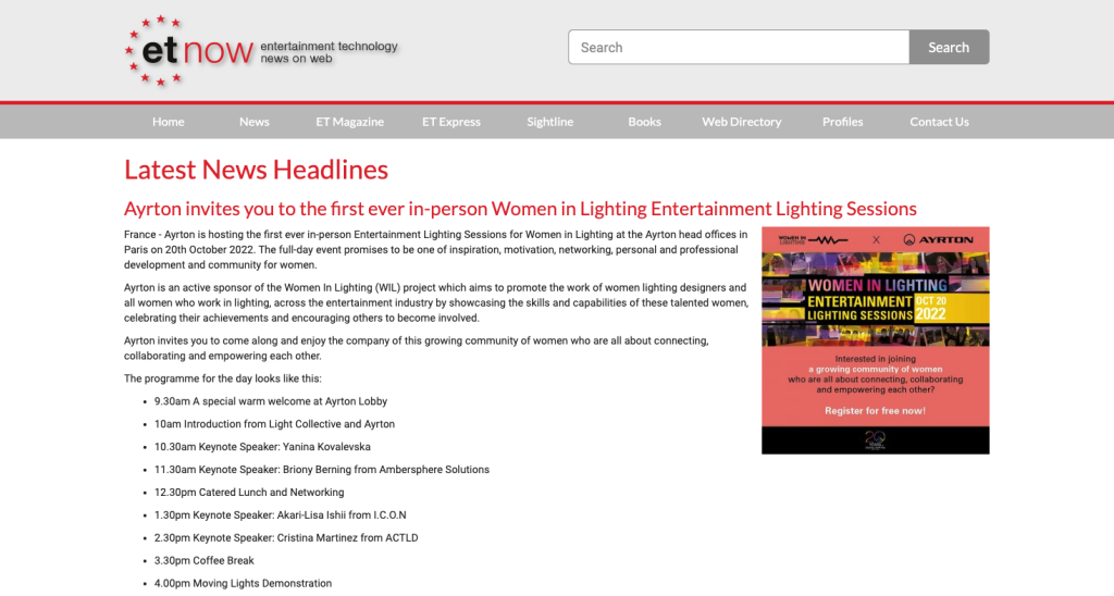 etnow Ayrton invites you to the first ever in-person Women in Lighting Entertainment Lighting Sessions
