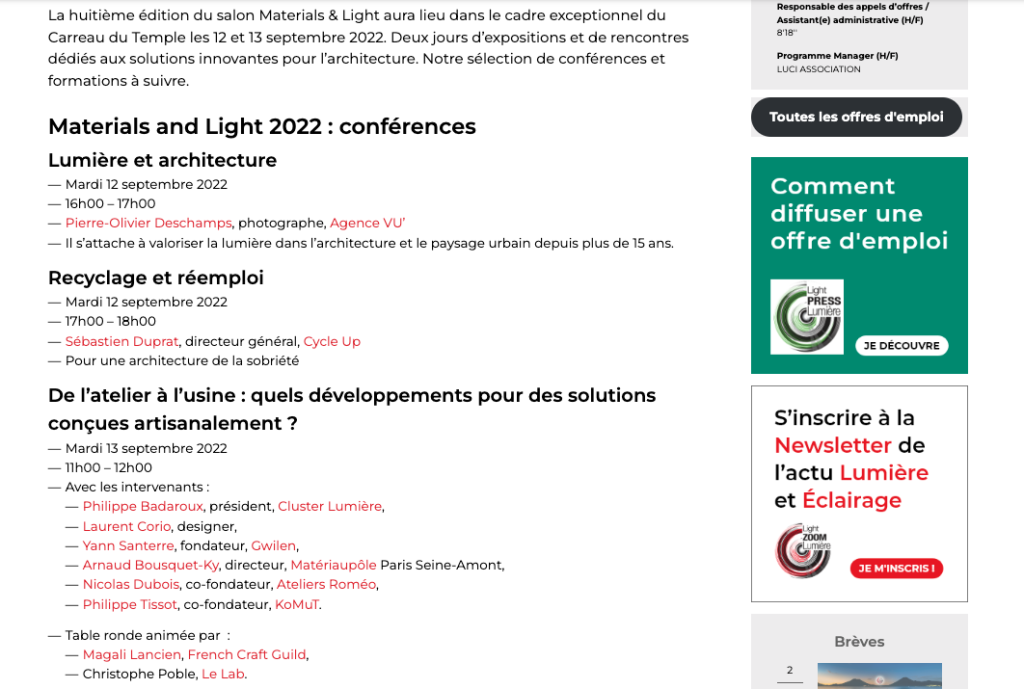 Lightzoom Materials and Light 2022 : conférences et formations lumière
