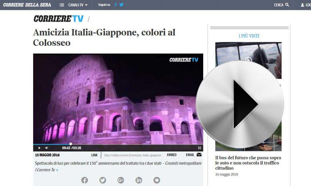 Corriere TV Amicizia Italia-Giappone, colori al Colosseo