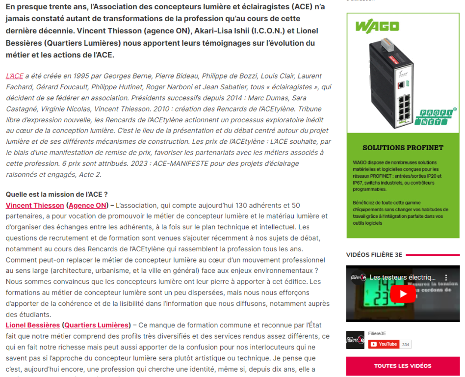 Filière 3e ACE : Profession conceptrice/concepteur lumière