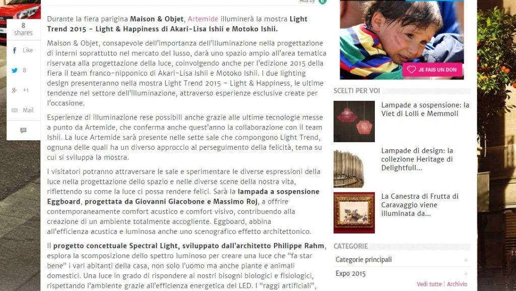 Designer blog Maison et Objet settembre 2015 Parigi: Artemide illumina la mostra Light Trend 2015 - Light & Happiness